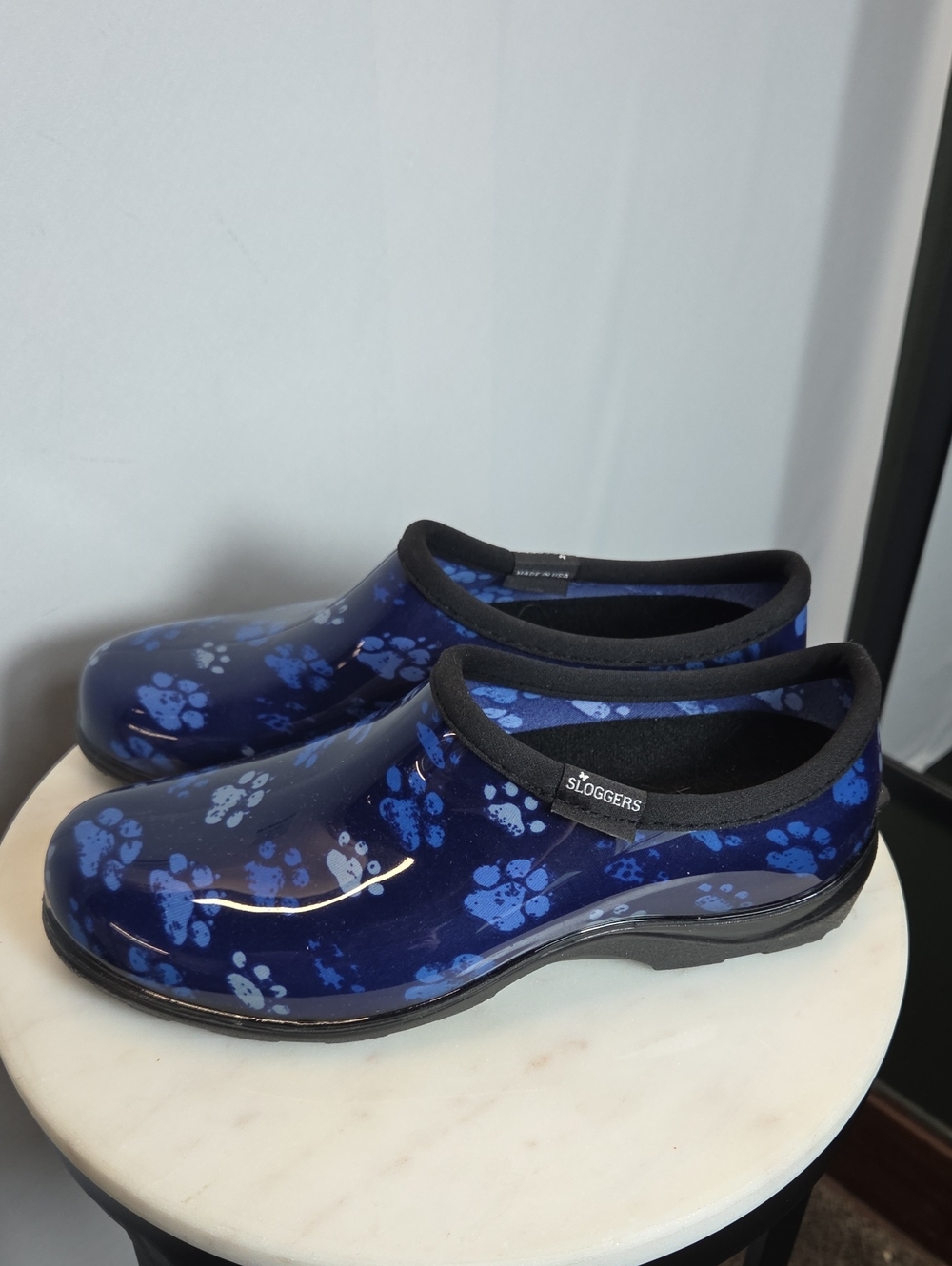 Sloggers Women's Navy Blue Paw-Print Rain Clogs Size 9